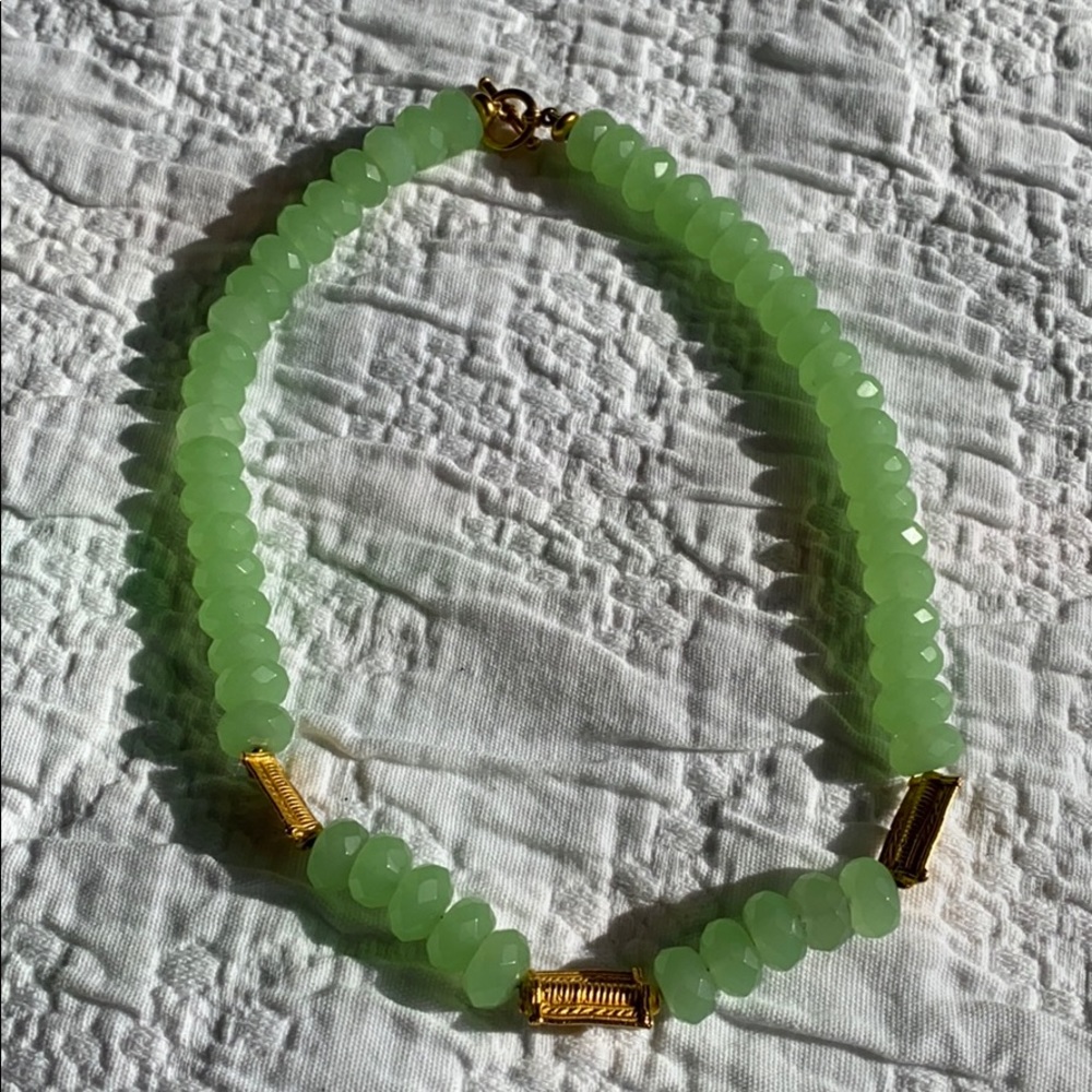 Mint Green Gem Stone & Gold Crystal Statement Necklace